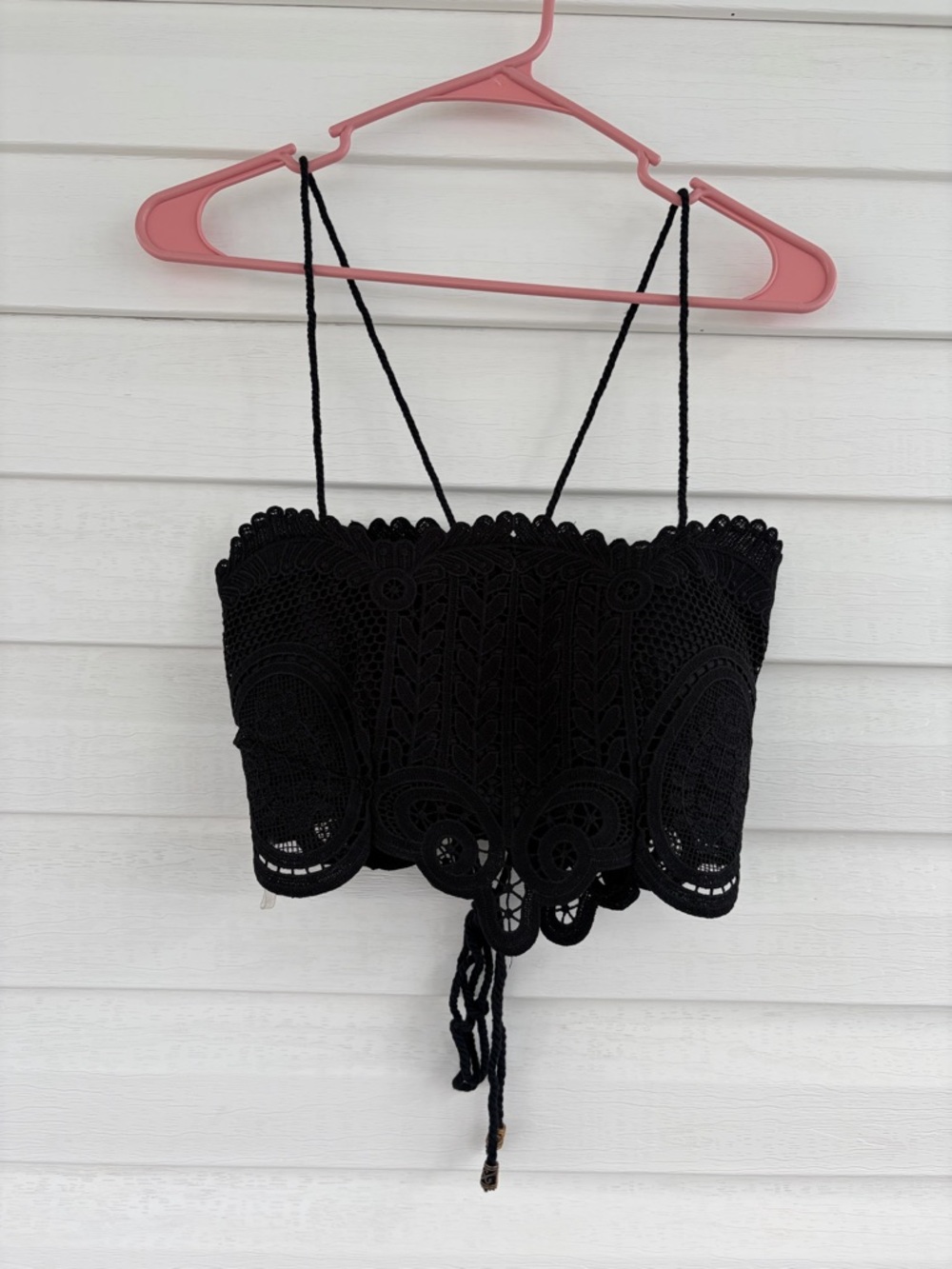 Latiste Black Lace Detail Top Feminine Sheer Chic Blouse Lace Up Back Corset